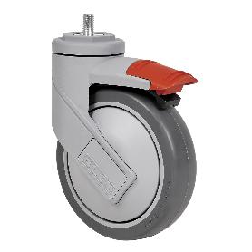 RUEDA GIRATORA ESP.ROSC.M10X16 FRENO 50HCFD125CP-PGAISB GOMA GRIS EJE BOLAS