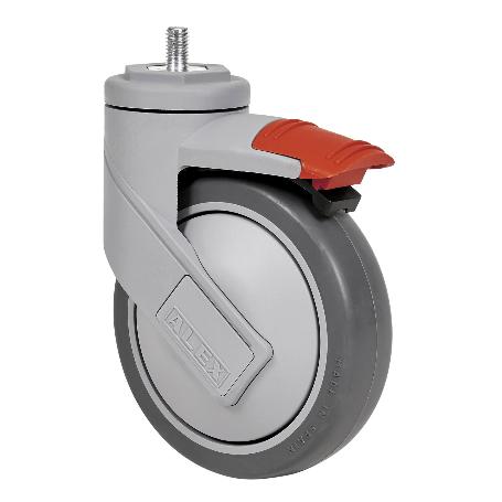 RUEDA GIRATORA ESP.ROSC.M10X25 FRENO 50HCFD125CP-PGAISB GOMA GRIS EJE BOLAS