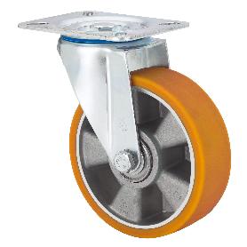 RUEDA GIRATORA PLACA 10ZVL80-AUB ALUMINIO-POLIUR.NARANJA EJE BOLAS