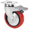 RUEDA GIRATORA PLACA FRENO 10BHAFD100CP-PPIA POLIAMIX-POLIUR.ROJO EJE LISO