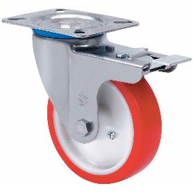 RUEDA GIRATORA PLACA FRENO INOX.10ZVLIFD80-PO NYLON BLANCO-POLIUR.ROJO LISO