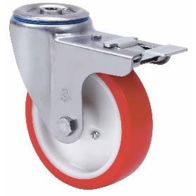 RUEDA GIRATORA AGUJ.M12 FR.INOX.20ZVLIFD80-PO NYLON BLANCO-POLIUR.ROJO LISO