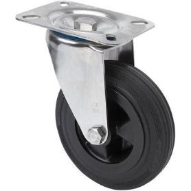 RUEDA GIRATORA PLACA INOX.10ZVI160-PSR POLIAMIX-GOMA NEGRA EJE RODILLOS