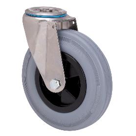 RUEDA GIRATORA AGUJERO M12 INOX.20ZVI160-PSR POLIAMIX-GOMA GRIS EJE RODILLOS