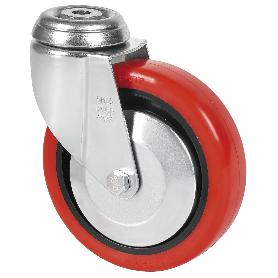 RUEDA GIRATORA AGUJERO M12 20BHA125CP-PPIA POLIAMIX-POLIUR.ROJO EJE LISO