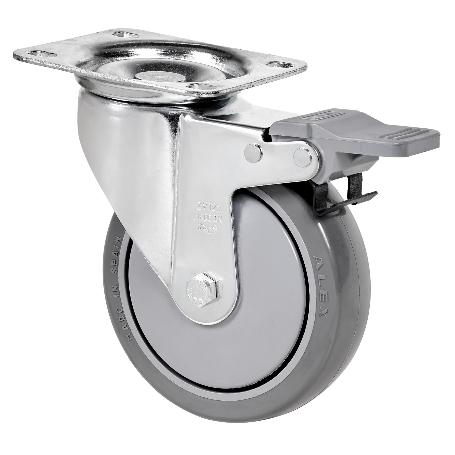 RUEDA GIRATORA PLACA FRENO 10ZVFD100CP-PGAISB GOMA GRIS EJE BOLAS