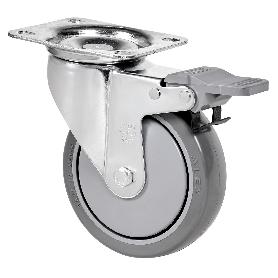 RUEDA GIRATORA PLACA FRENO 10ZVFD125CP-PGAISB GOMA GRIS EJE BOLAS