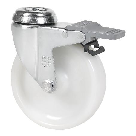 RUEDA GIRATORA AGUJERO M10 FRENO 20BHAFD100-UTR POLIAMIX BLANCO EJE RODILLOS
