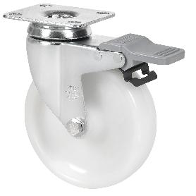 RUEDA GIRATORA PLACA FRENO 10BHAFD125-UTR POLIAMIX BLANCO EJE RODILLOS