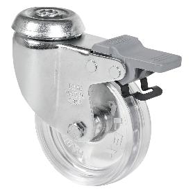 RUEDA GIRATORA AGUJERO M10 FRENO 20BHFD60-BPC POLICARBONATO TRANSP. EJE LISO