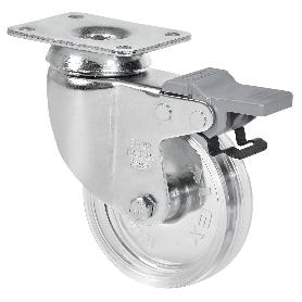 RUEDA GIRATORA PLACA FRENO CROMADA 10BHDFD60-BPC POLICARBONATO TRANSP.LISO
