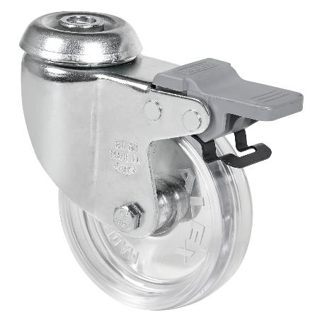 RUEDA GIRATORA AGUJ.M10 FRENO CROMADA 20BHDFD60-BPC POLICARBONATO TRANSP.LISO