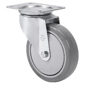 RUEDA GIRATORA PLACA 10ZVL125CP-PGAISB GOMA GRIS EJE BOLAS