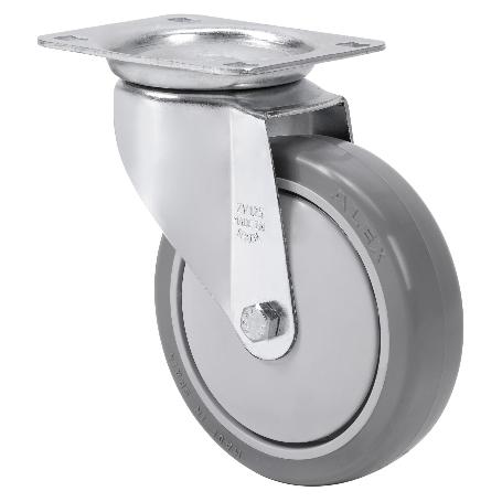 RUEDA GIRATORA PLACA 10ZVL125CP-PGAISB GOMA GRIS EJE BOLAS