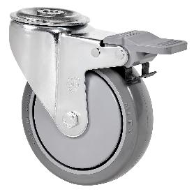 RUEDA GIRATORA AGUJERO M12 FRENO 20ZVLFD125CP-PGAISB GOMA GRIS BOLAS