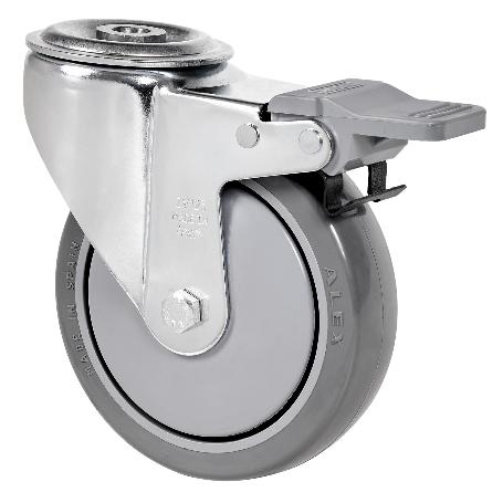 RUEDA GIRATORA AGUJERO M12 FRENO 20ZVLFD125CP-PGAISB GOMA GRIS BOLAS