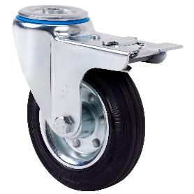 RUEDA GIRATORA AGUJERO M12 FRENO 20ZVLFD125-BSR METALICO-GOMA NEGRA RODILLOS