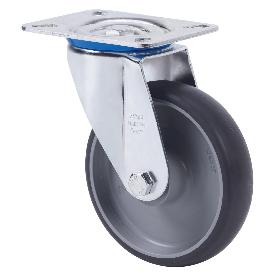 RUEDA GIRATORA PLACA 10ZVL125-PGZN POLIAMIX-GOMA GRIS INYECT.EJE LISO