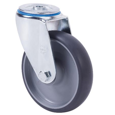 RUEDA GIRATORA AGUJERO M12 20ZVL125-PGZN POLIAMIX-GOMA GRIS INYECT.EJE LISO