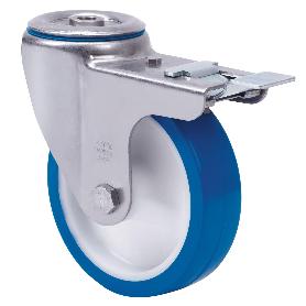 RUEDA GIRATORA AGUJ.M12 FRENO 20ZVLFD125-POA POLIAMIX BLANCO-POLIUR.AZUL LISO