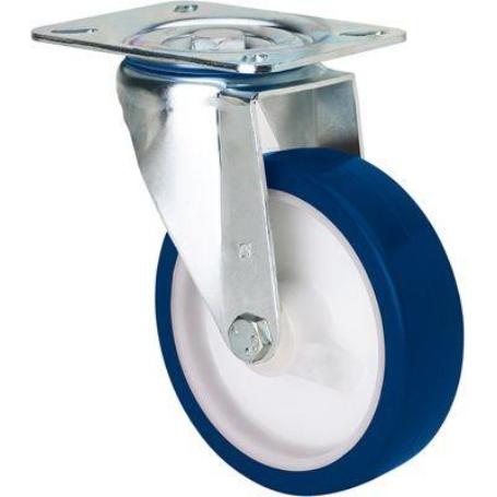 RUEDA GIRATORA PLACA 10ZVL125-POAR POLIAMIX BLANCO-POLIUR.AZUL EJE RODILLOS