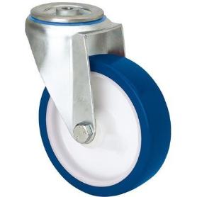 RUEDA GIRATORA AGUJERO M12 20ZVL125-POAR POLIAMIX BLANCO-POLIUR.AZUL RODILLOS