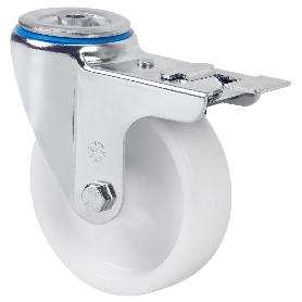 RUEDA GIRATORA AGUJERO M12 FRENO 20ZVLFD125-UT POLIAMIX BLANCO EJE LISO