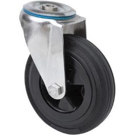 RUEDA GIRATORA AGUJERO M12 INOX.20ZVLI125-PSN POLIAMIX-GOMA NEGRA EJE LISO