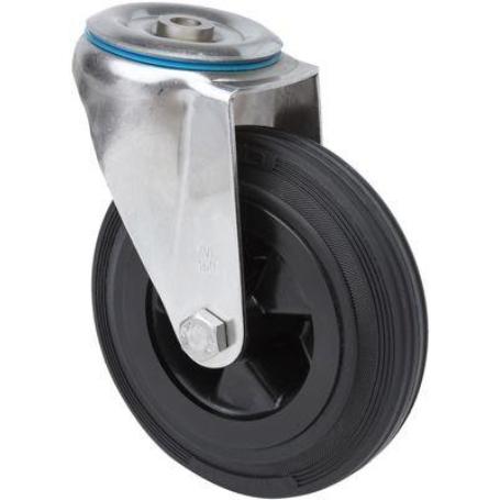RUEDA GIRATORA AGUJERO M12 INOX.20ZVLI125-PSN POLIAMIX-GOMA NEGRA EJE LISO