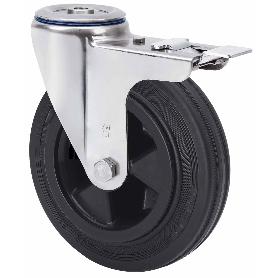 RUEDA GIRATORA AGUJ.M12 FRENO INOX.20ZVLIFD125-PSN POLIAMIX-GOMA NEGRA LISO
