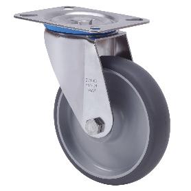 RUEDA GIRATORA PLACA INOX.10ZVLI125-PGZN POLIAMIX-GOMA GRIS INYECT.EJE LISO