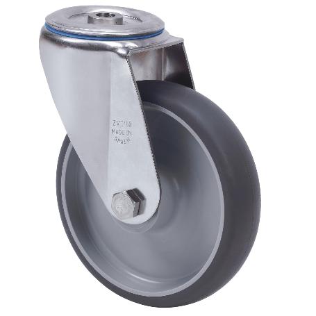 RUEDA GIRATORA AGUJERO M12 INOX.20ZVLI125-PGZN POLIAMIX-GOMA GRIS INYECT.LISO