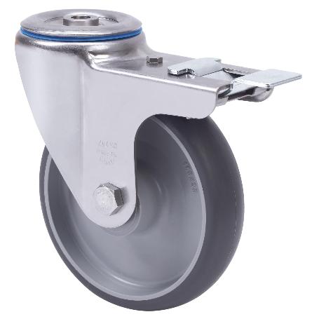 RUEDA GIRATORA AGUJ.M12 FR.INOX.20ZVLIFD125-PGZN POLIAMIX-GOMA GR.INYECT.LISO