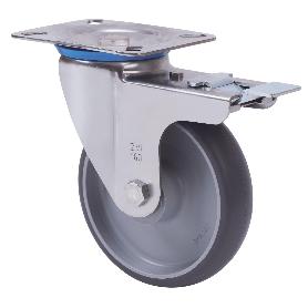 RUEDA GIRATORA PLACA FR.INOX.10ZVLIFD125-PGZR POLIAMIX-GOMA GRIS INYECT.RODIL