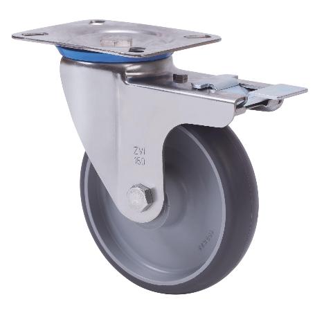 RUEDA GIRATORA PLACA FR.INOX.10ZVLIFD125-PGZR POLIAMIX-GOMA GRIS INYECT.RODIL