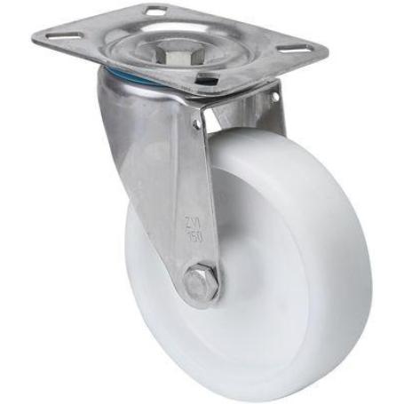 RUEDA GIRATORA PLACA INOX.10ZVLI125-UT POLIAMIX BLANCO EJE LISO