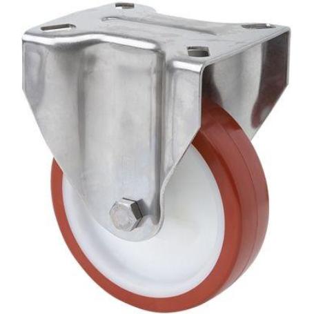 RUEDA FIJA  INOX.17ZVLI125-POL POLIAMIX BLANCO-POLIUR.MARRON EJE LISO