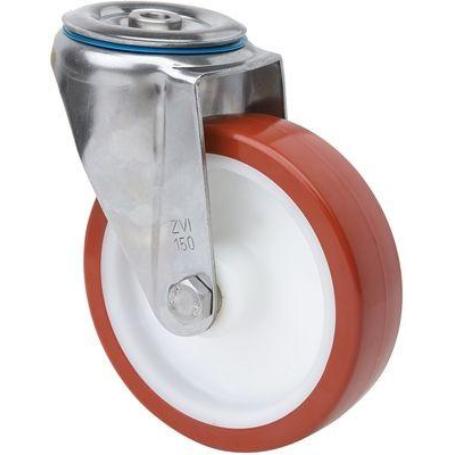 RUEDA GIRATORA AGUJ.M12 INOX.20ZVLI125-POL POLIAMIX BLANCO-POLIUR.MARRON LISO