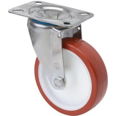 RUEDA GIRATORA PLACA INOX.10ZVLI125-POLR POLIAMIX BLANCO-POLIUR.MARRON RODILL