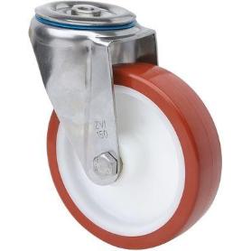 RUEDA GIRATORA AGUJ.M12 INOX.20ZVLI125-POLR POLIAMIX BLANCO-POLIUR.MARRON ROD