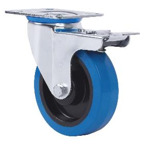 RUEDA GIRATORA PLACA FRENO 10ZVLFD125CP-PGMSB POLIAMIX-GOMA AZUL BOLAS AH NEG