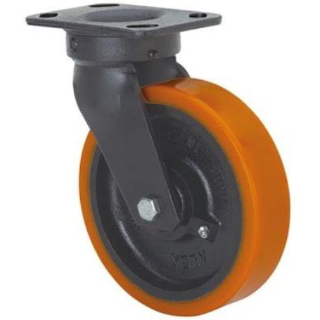 RUEDA GIRATORA PLACA 10GT200-HUB HIERRO-POLIUR.NARANJA EJE BOLAS