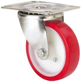 RUEDA GIRATORA PLACA 10-61-125-POB NYLON BLANCO-POLIUR.ROJO EJE BOLAS