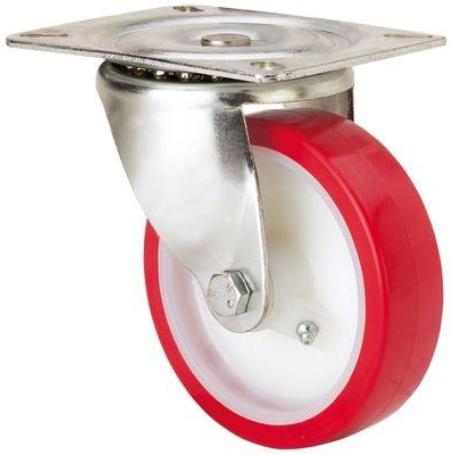 RUEDA GIRATORA PLACA 10-61-125-POB NYLON BLANCO-POLIUR.ROJO EJE BOLAS