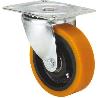 RUEDA GIRATORA PLACA 10-61-100-HUB HIERRO- POLIUR.NARANJA EJE BOLAS