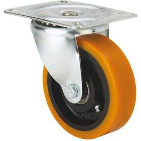 RUEDA GIRATORA PLACA 10-61-125-HUB HIERRO-POLIUR.NARANJA EJE BOLAS