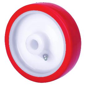 RUEDA PO150-20-60 NUCLEO NYLON BLANCO Y BANDA POLIUR.ROJO EJE LISO