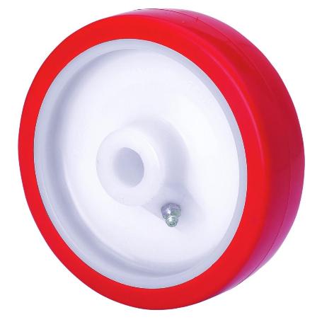 RUEDA POB150-25-55 NUCLEO NYLON BLANCO Y BANDA POLIUR.ROJO EJE BOLAS
