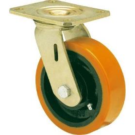RUEDA GIRATORA PLACA 10SL150-HUB HIERRO-POLIUR.NARANJA EJE BOLAS