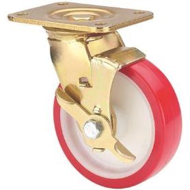 RUEDA GIRATORA PLACA FRENO 10SLFN125-POB NYLON BLANCO-POLIUR.ROJO EJE BOLAS